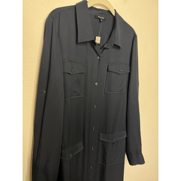 Madewell Large Utility Tie Waist Maxi Button Front Shirt Dress Navy Blue NWT - Picture 5 of 15